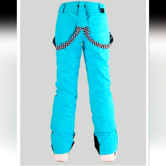 Size Medium "Ykk" Light Blue & Black Winter Pants w/ Suspenders - Picture 4 of 9